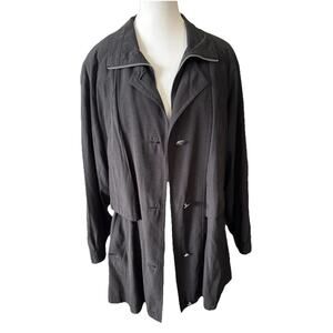 Vintage 90s Gallery Black Oversized Trench Jacket Sz S Cinch Waist Lace Up Back